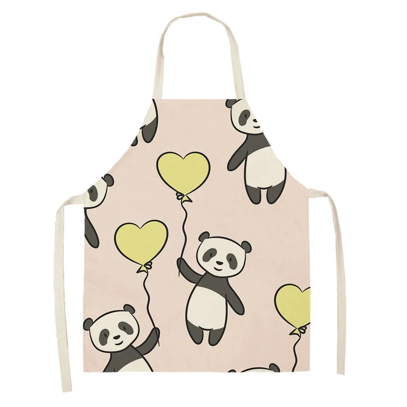Kawaii apron with panda and heart balloon design on a beige background