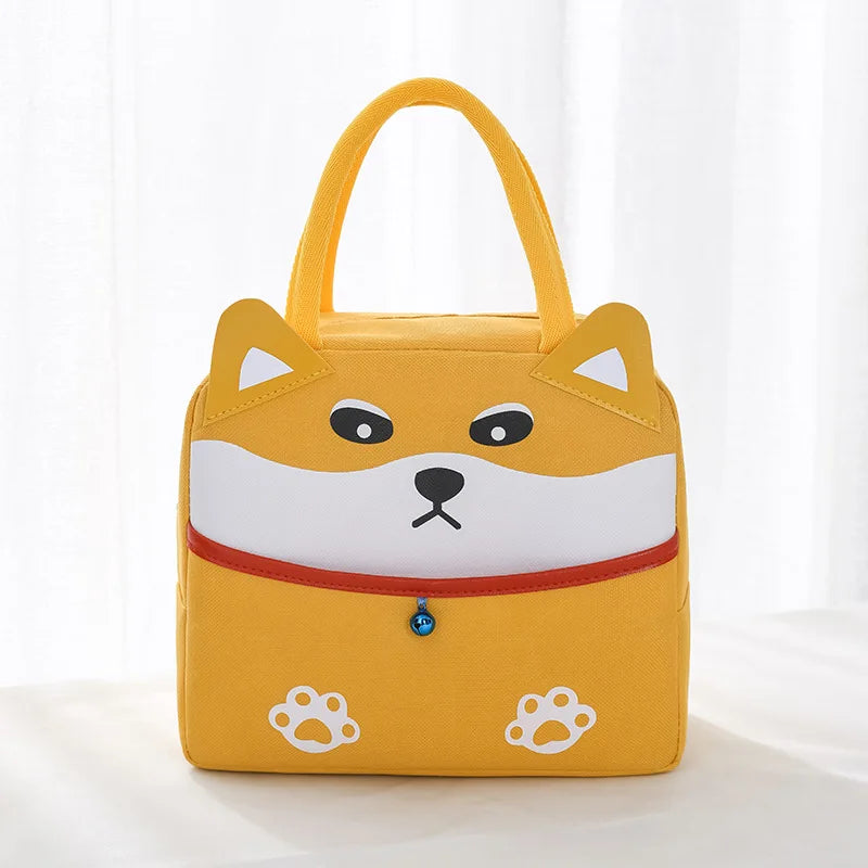 Yellow kawaii bag with a dog face design on a white background