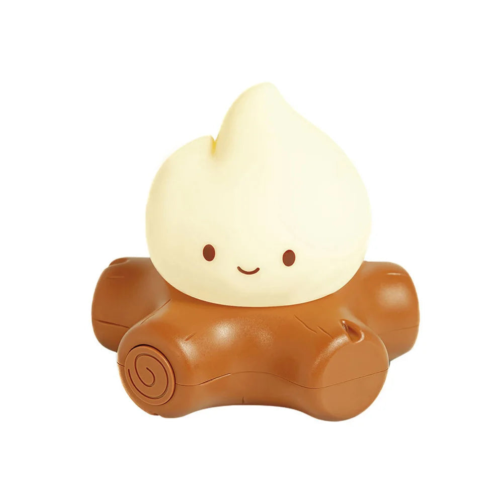 Cute, cartoon-like kawaii character with a glowing white face on a brown body against a white background.