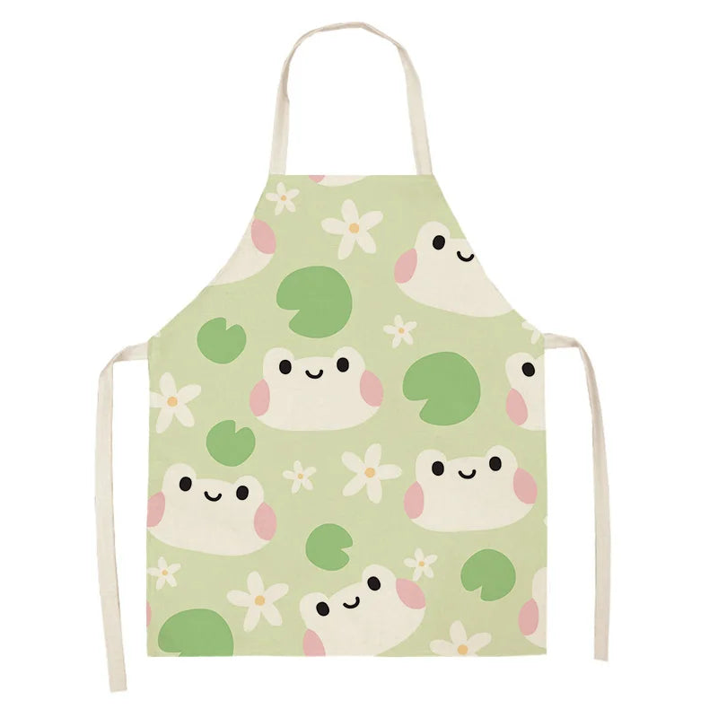 Children's kawaii apron with cute animal design on a light green background