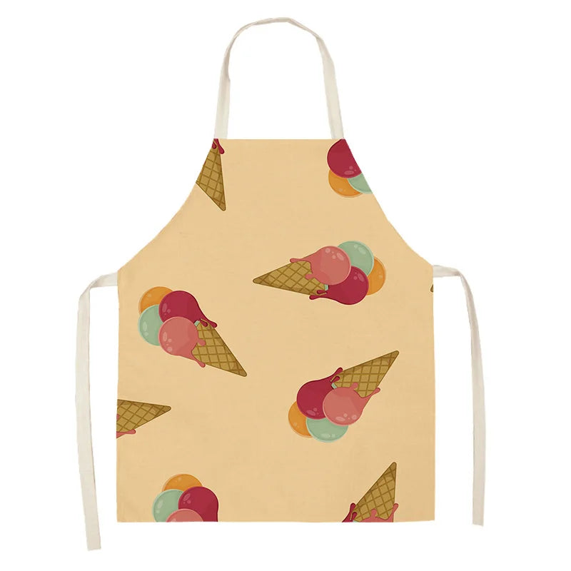 Kawaii apron with ice cream cone pattern on a beige background
