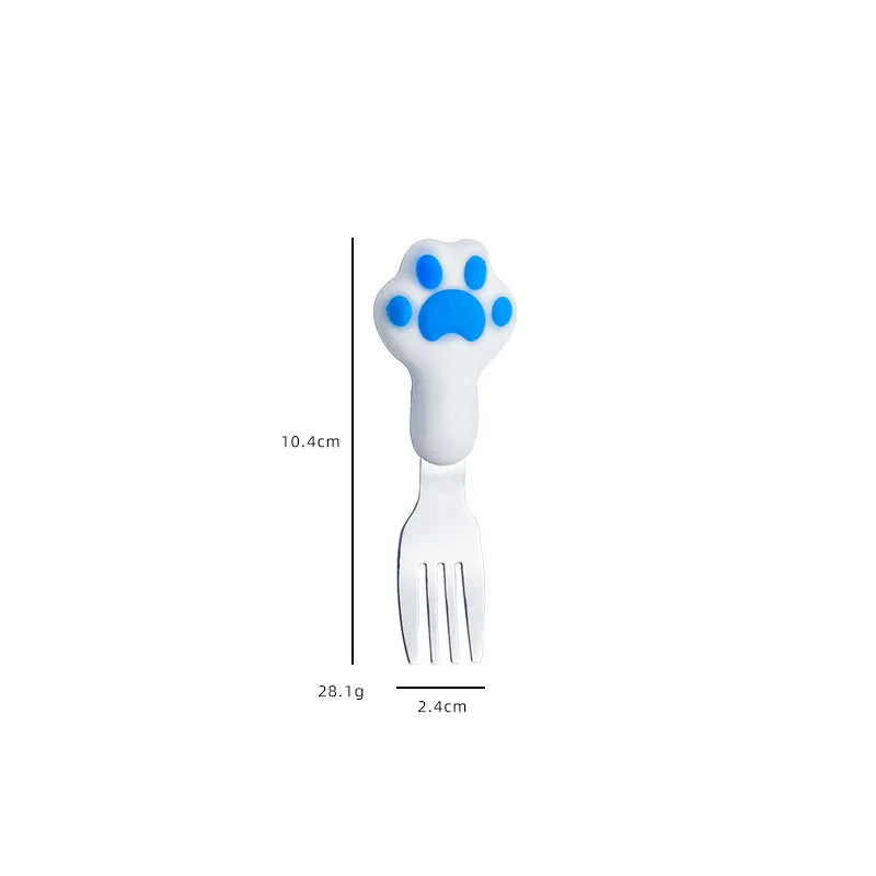 A white and blue paw shaped kawaii utensils on a white background