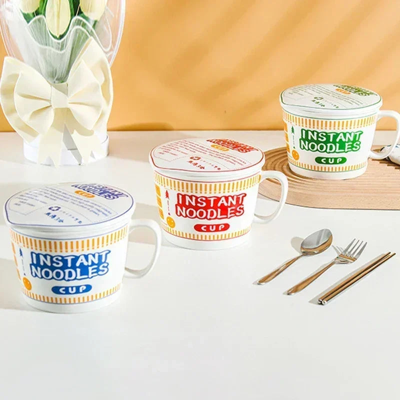 Three instant noodles kawaii ramen bowls on a table
