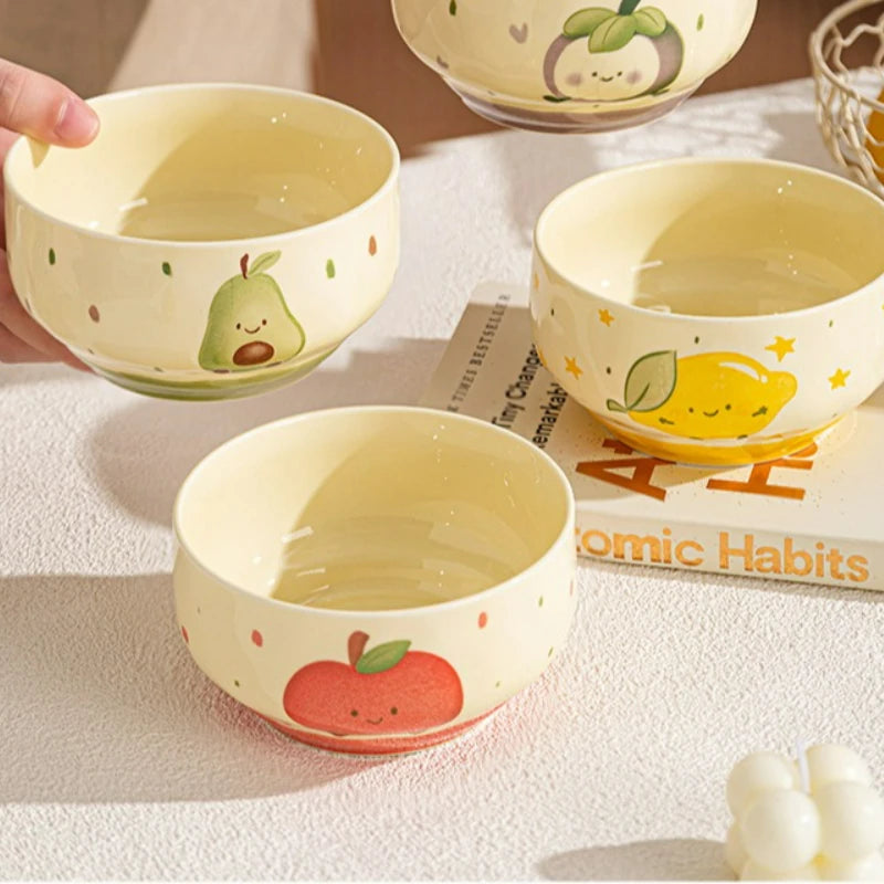 Three cartoon designed kawaii bowls