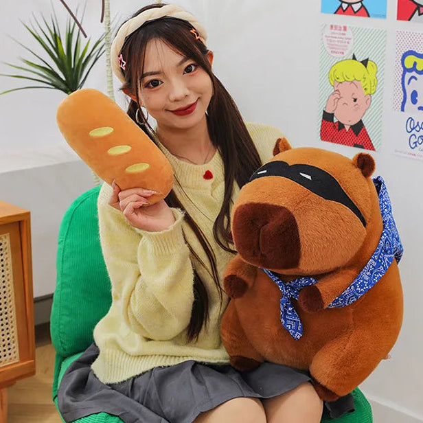 Person holding a kawaii plush toy and a carrot-shaped object in a casual setting