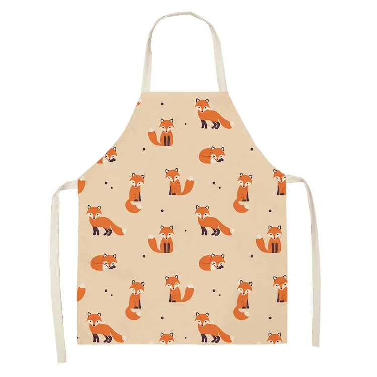 Beige kawaii apron with fox pattern on a white background