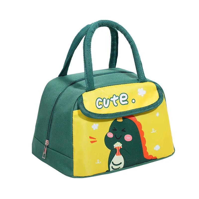 Green and yellow kawaii bag with a cartoon character and 'cute' text on a white background