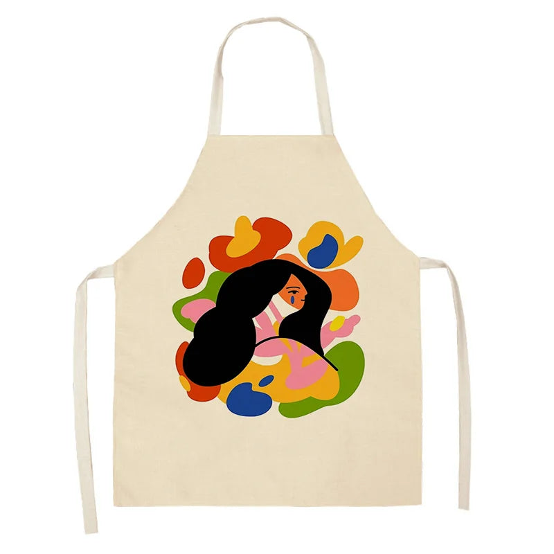 Beige kawaii apron with colorful abstract design on a white background