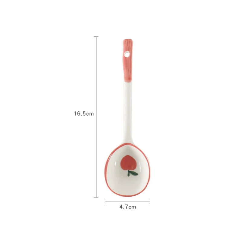 An apple designed white kawaii spoon on a white background