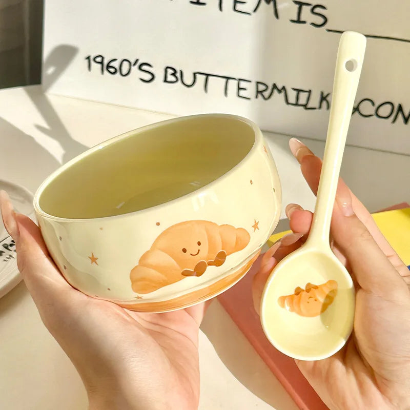A kawaii bowl with a pastry design on it