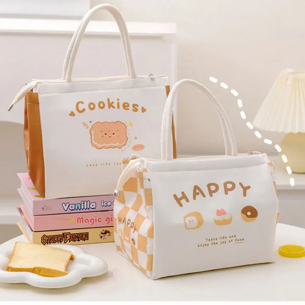Two cute kawaii bags with text and graphics on a white surface