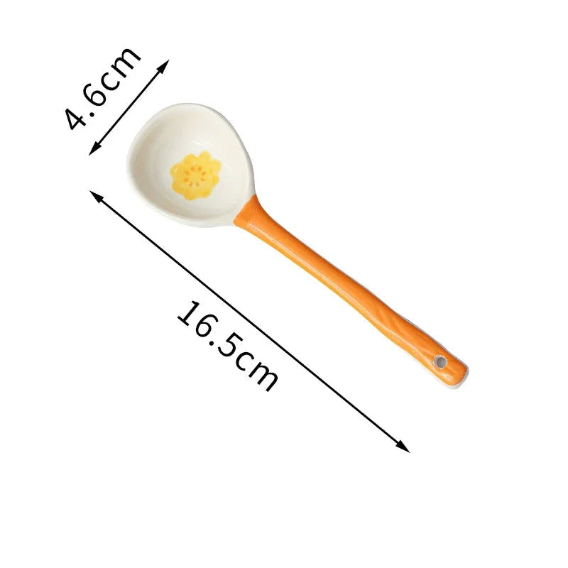 A orange and white kawaii spoon on a white background