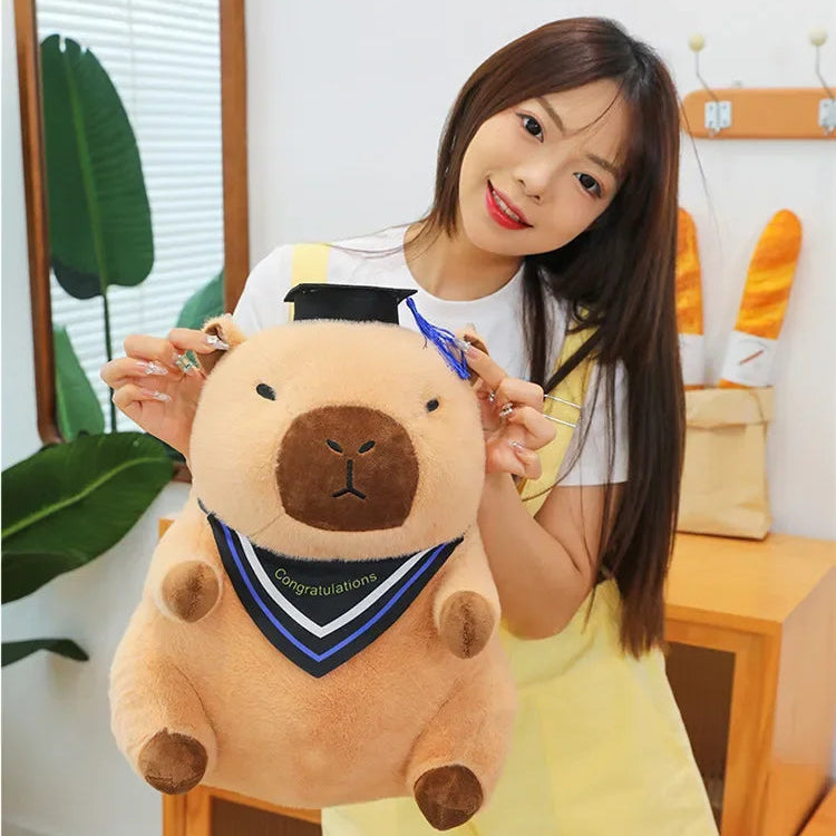 Person holding a large kawaii plush toy in a room with plants and furniture.