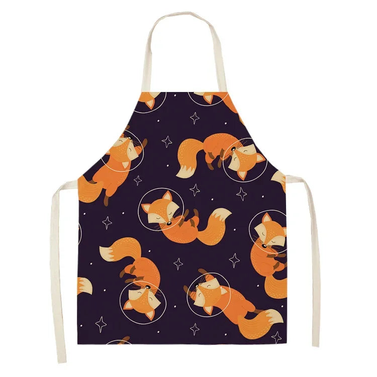 Kawaii apron with fox pattern on a dark background