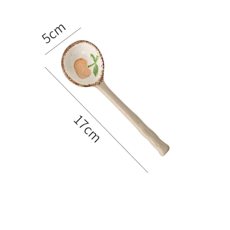 An orange designed kawaii spoon on a white background