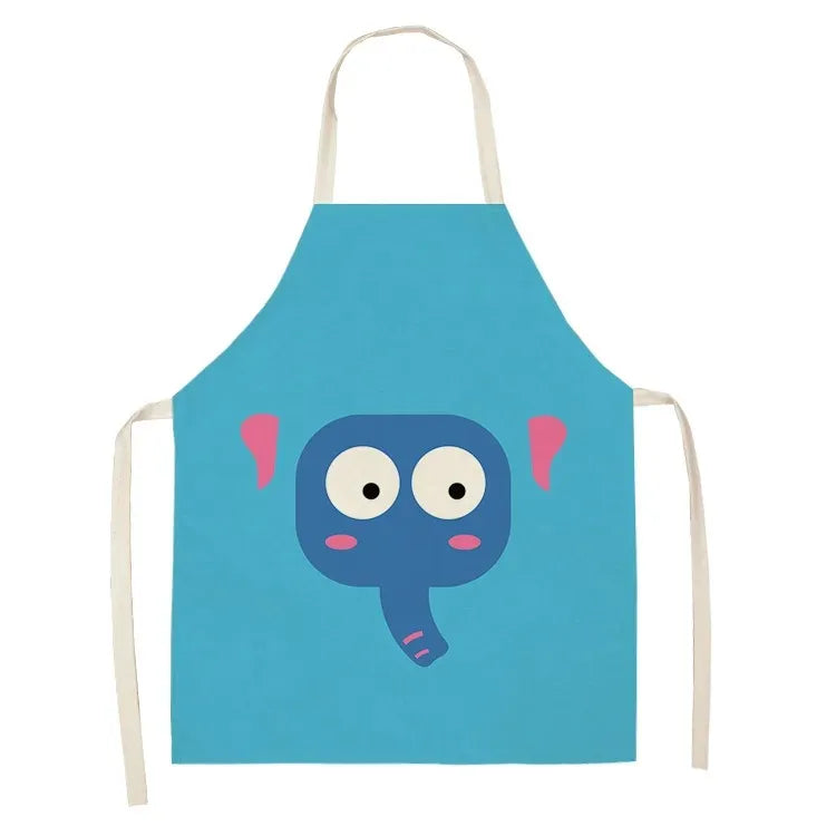 Blue kawaii apron with a cartoon elephant design on a white background