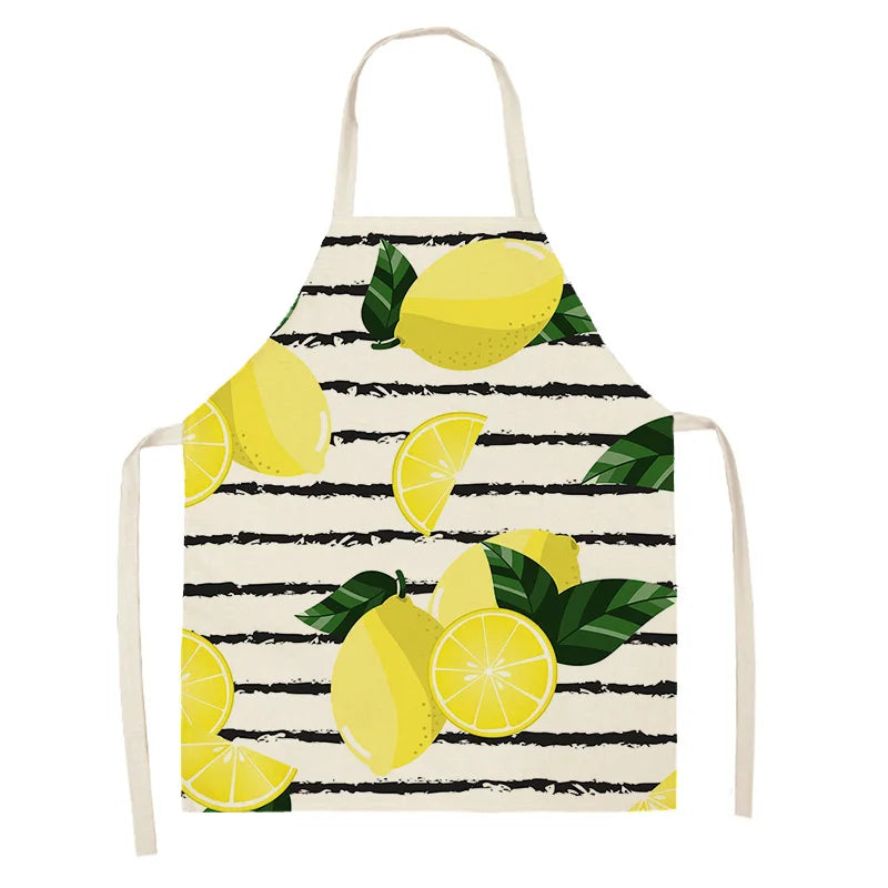 Kawaii apron with lemon and striped pattern on a white background