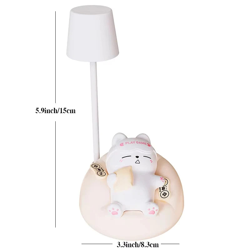 Small lamp with a kawaii cat design on a white background
