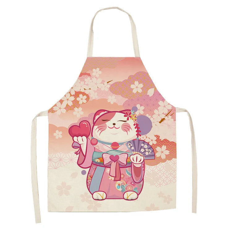 Colorful kawaii apron with a cartoon cat design on a white background