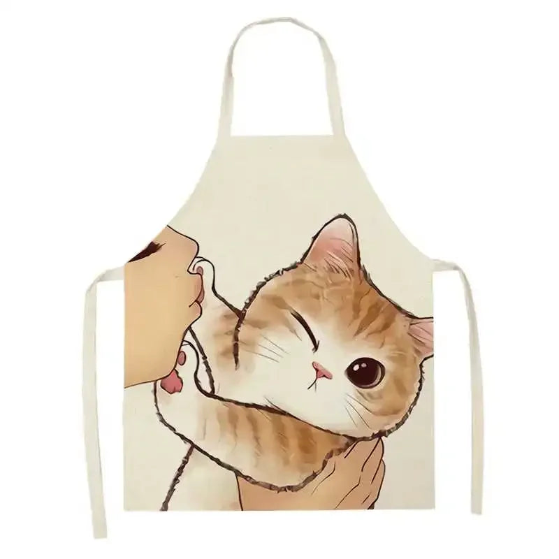 Kawaii apron with a cat and person design on a white background