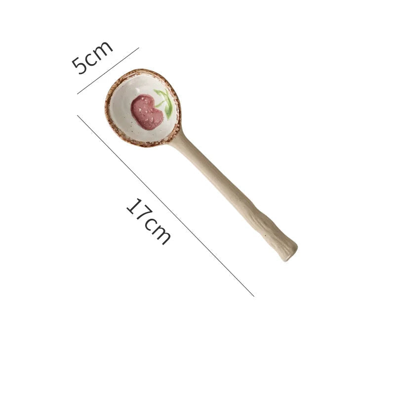 A plum designed kawaii spoon on a white background