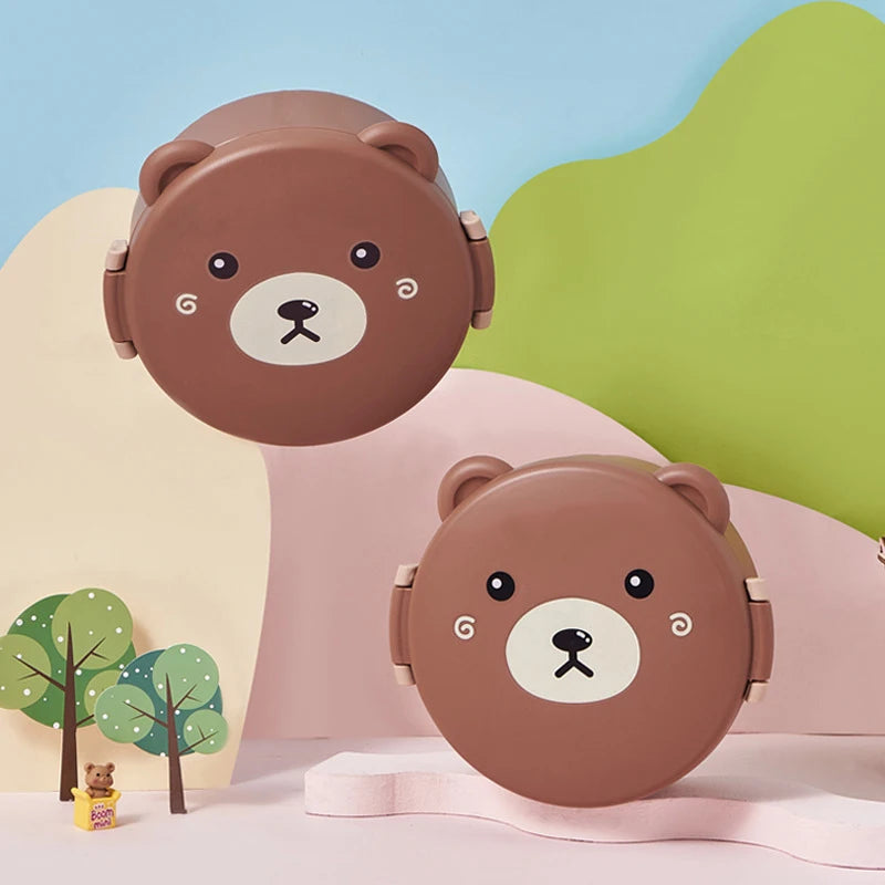 Two bear-shaped kawaii containers with a cute face design on a colorful background