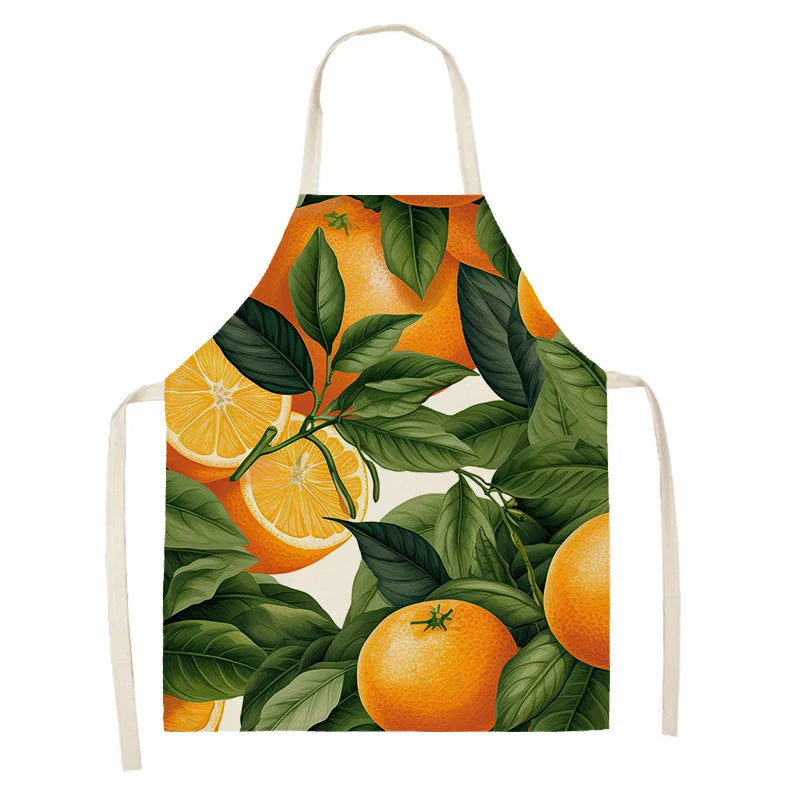 Kawaii apron with orange and leaf pattern on a white background