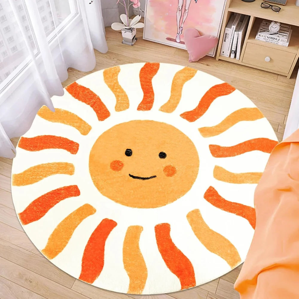 Orange and yellow kawaii rug designed as a sunshine