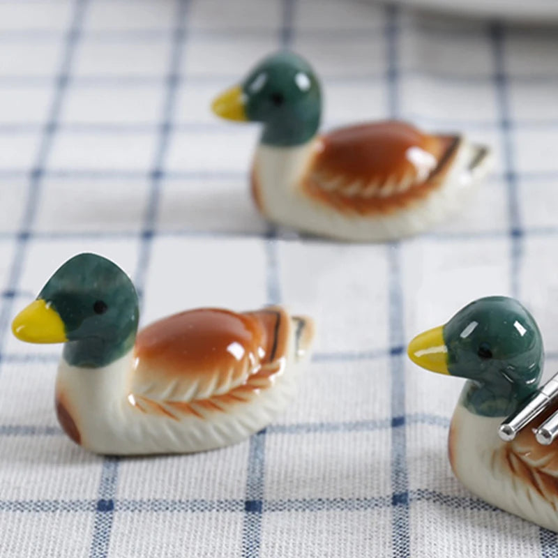 Close up of a duck shaped kawaii chopsticks holder