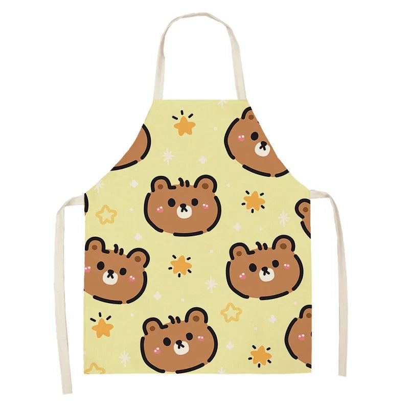 Children's kawaii apron with bear pattern on a yellow background
