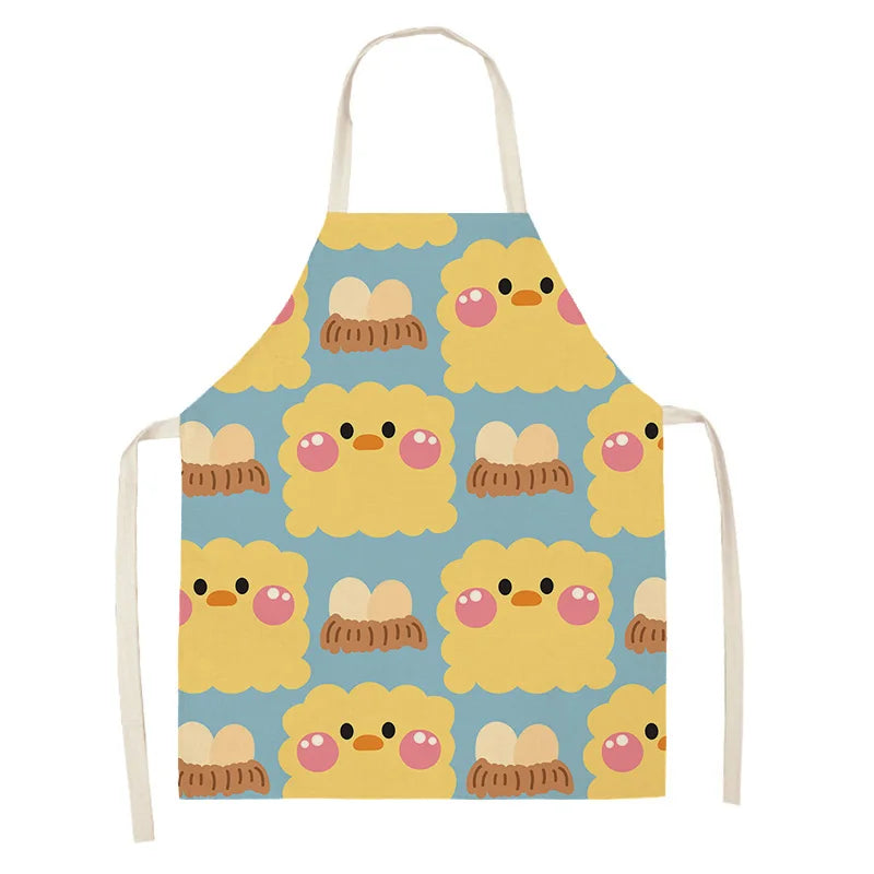 Children's kawaii apron with chick pattern on a blue background