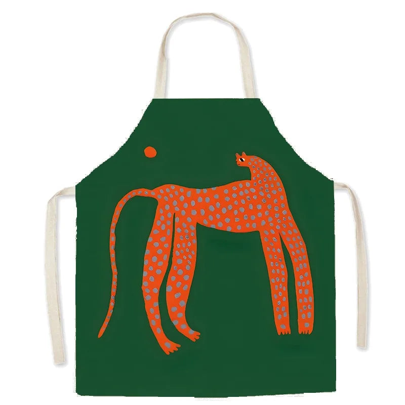 Green kawaii apron with orange leopard design on a white background