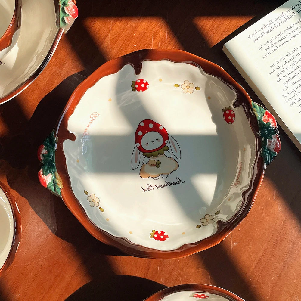 A large kawaii ramen bowl with a bunny design on it