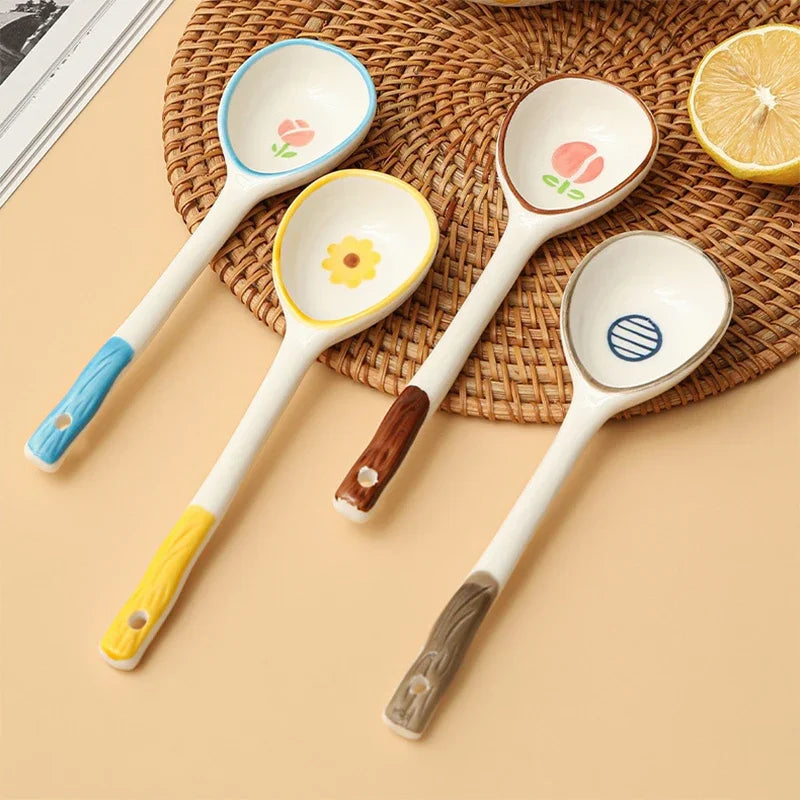 A group of kawaii spoons on a kitchen table