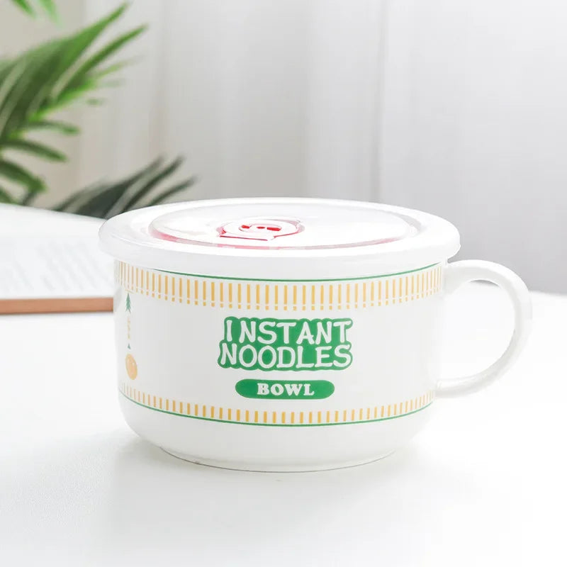 A green and white instant noodles kawaii ramen bowl