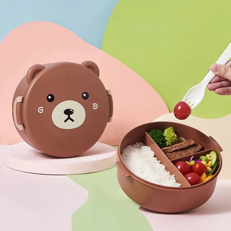 Bear-shaped kawaii bento box with a colorful background