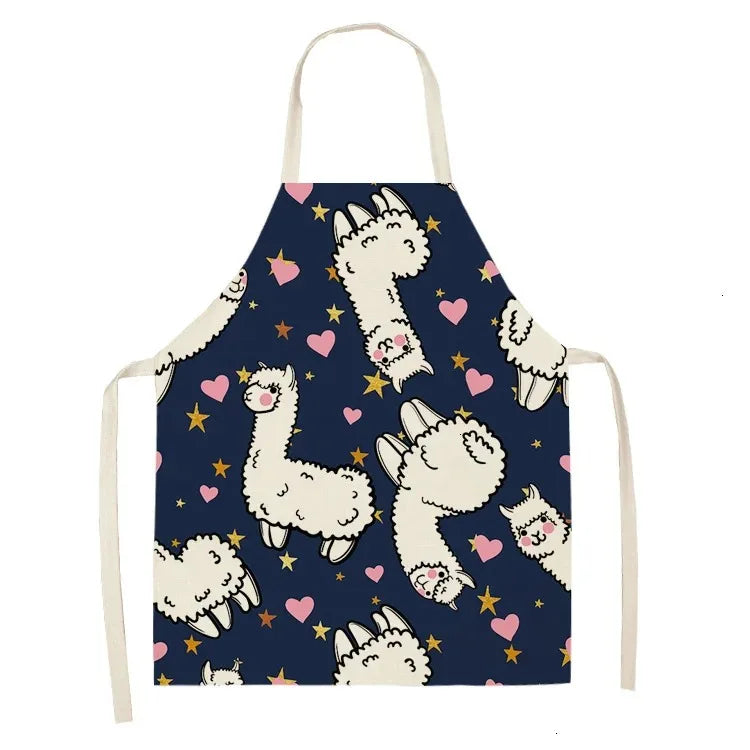Apron with llama Kawaii pattern on a navy background