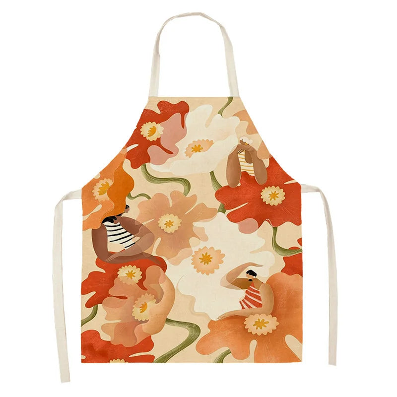 Floral kawaii apron with abstract figures on a white background