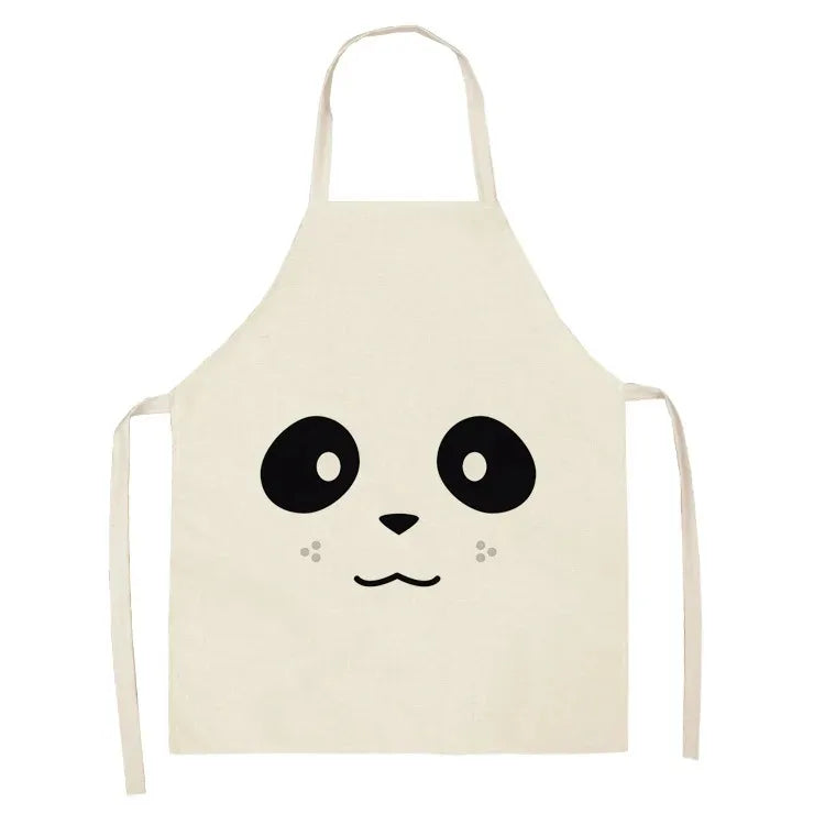 Beige kawaii apron with a panda face design on a white background