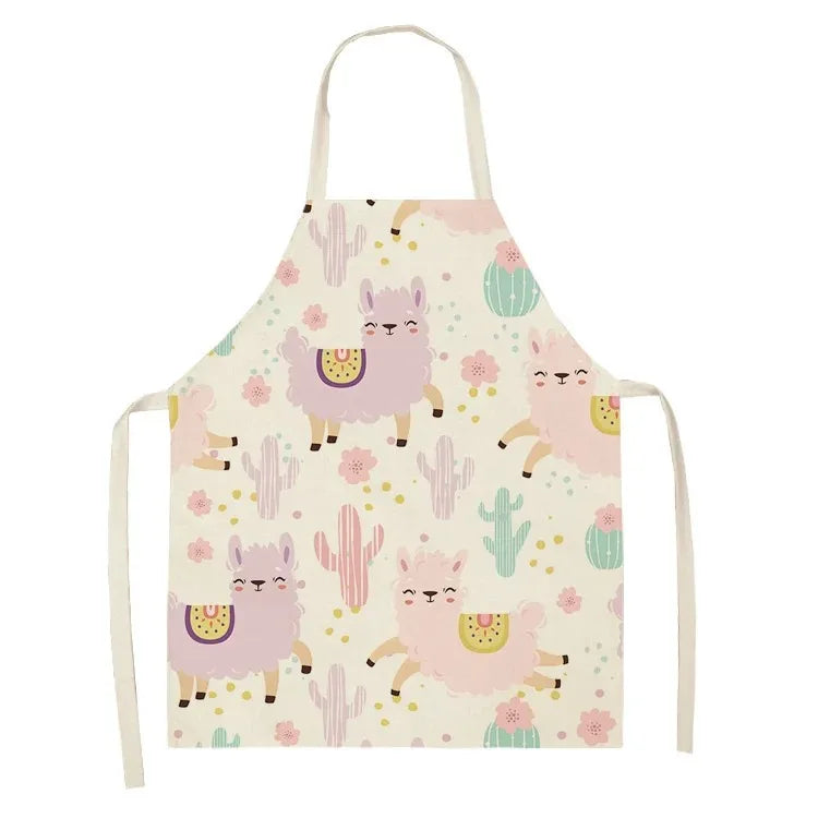 Children's Kawaii apron with llama and cactus pattern on a white background