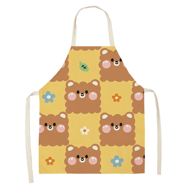 Children's kawaii apron with bear pattern on a yellow background
