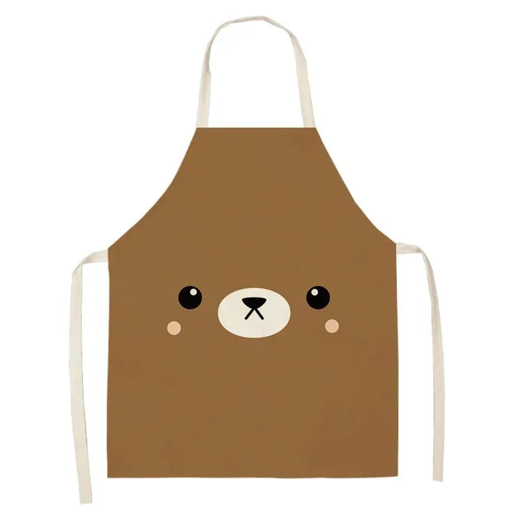 Brown kawaii apron with a bear face design on a white background