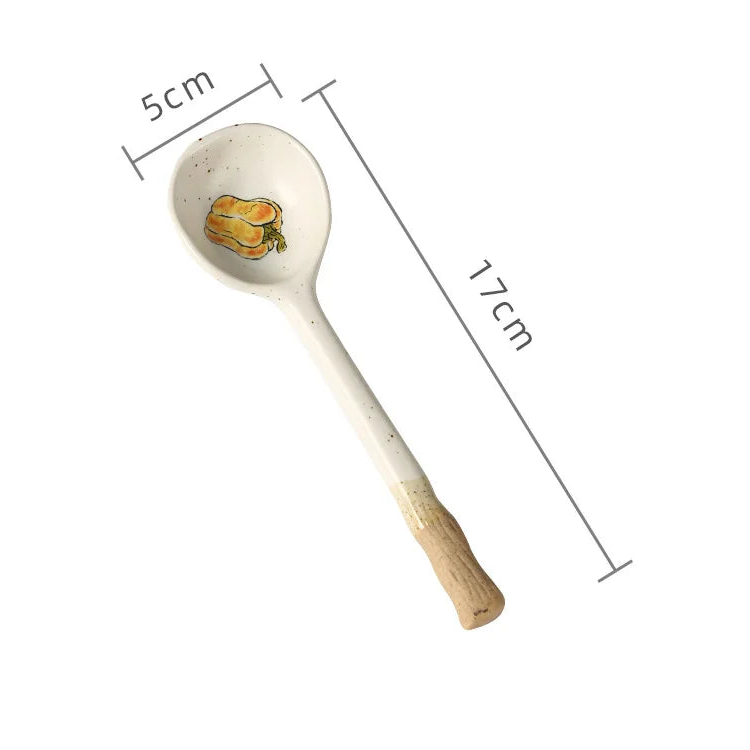 A white ceramic kawaii spoon with measurements