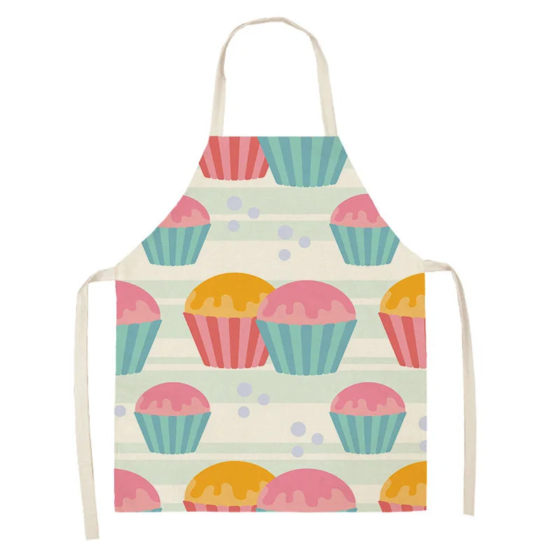 Colorful kawaii apron with cupcake pattern on a white background
