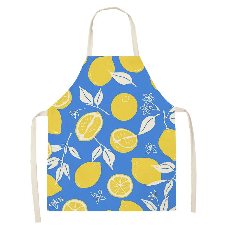 Kawaii apron with lemon pattern on a blue background