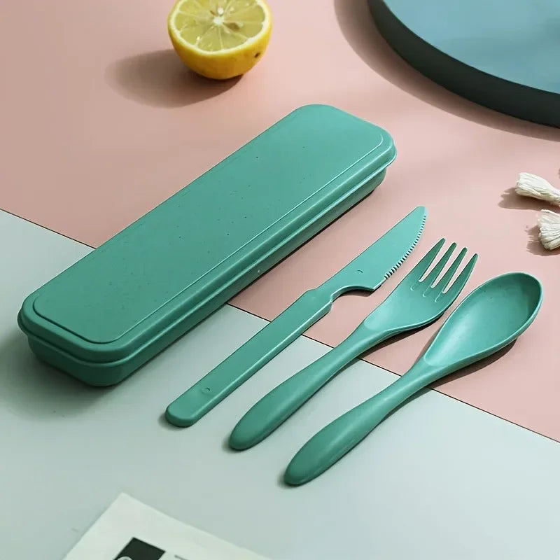 A group of green kawaii utensils on a table