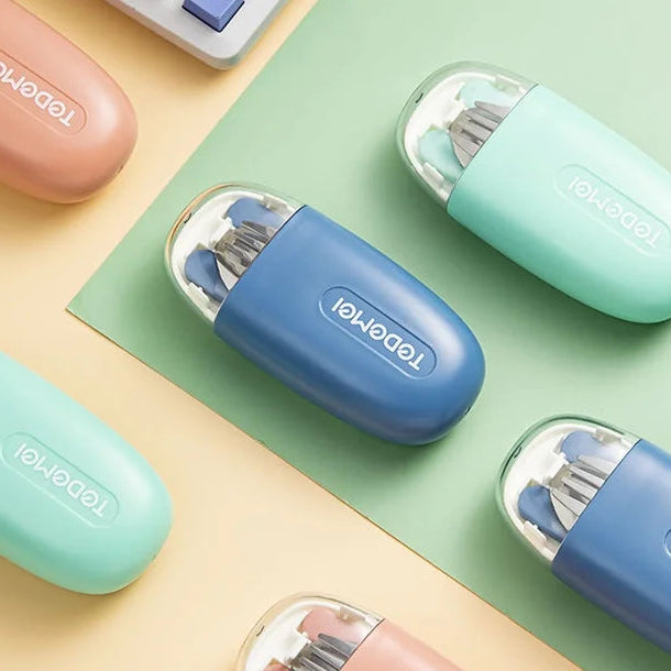 Set of reusable kawaii utensils containers on a colorful background with text promoting environmentally friendly use.