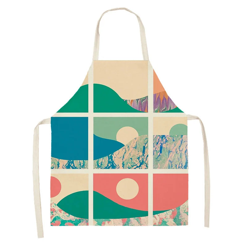 Colorful kawaii apron with abstract geometric design on a white background