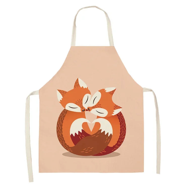 Pink kawaii apron with two entangled foxes