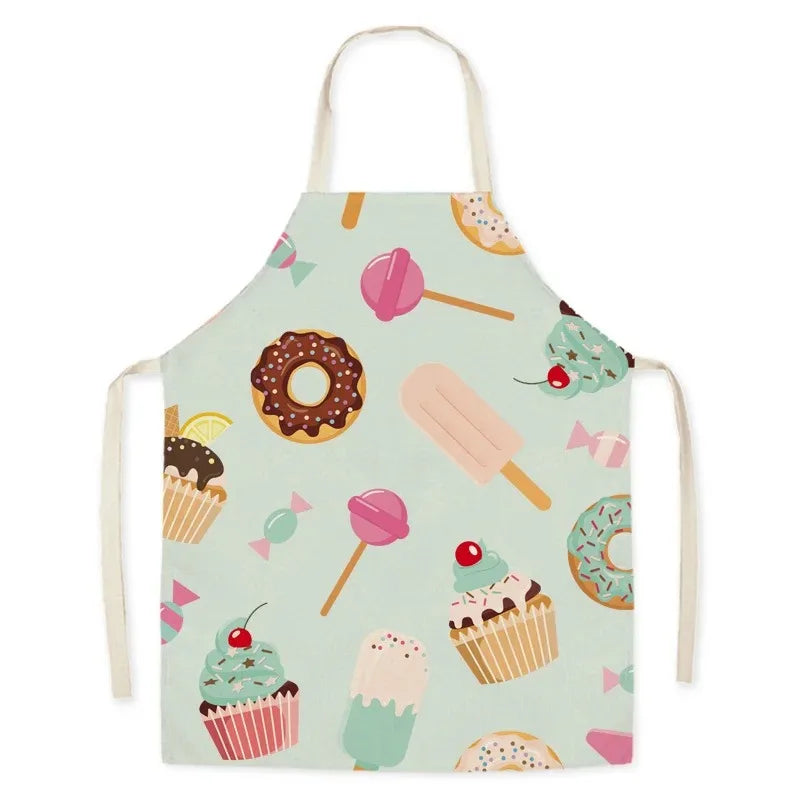 Children's Kawaii apron with colorful dessert pattern on a light blue background